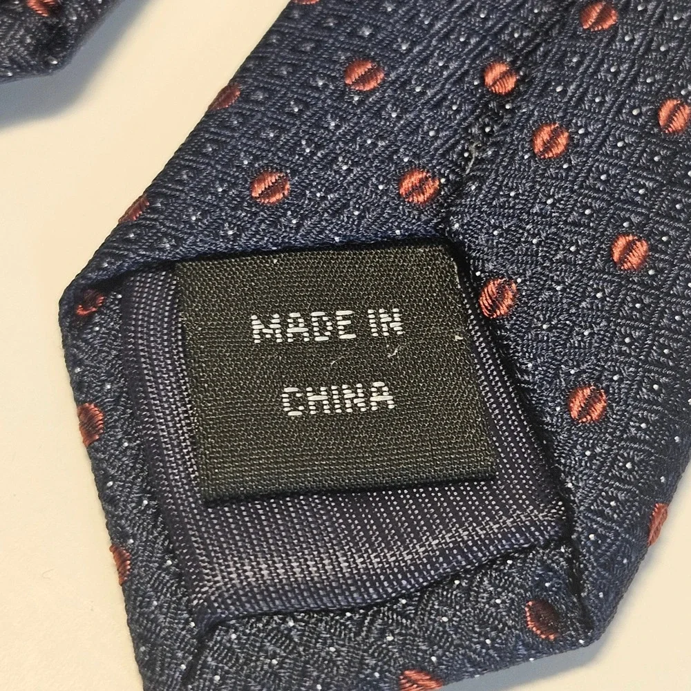 JOE Joseph Abboud Mens‎ Silk Necktie Navy Blue Orange Geometric Dot Pattern Tie